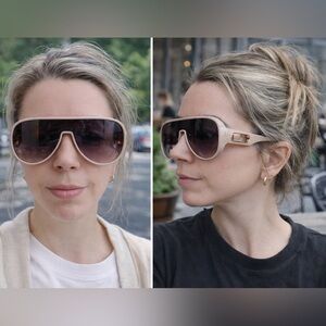 #21 Oversized Taupe Aviator Sunglasses with Gold + Pink Gem Detail